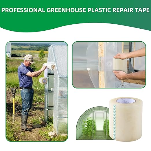 Greenhouse Repair Tape, 6.3 mil Thickness Greenhouse Plastic Tape, Clear UV Resistant Greenhouse Sheeting Coverings Film Tape(2inX263ft)
