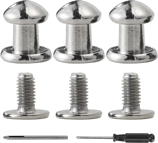 YORANYO 30 Sets 8MM Round Head Button Stud for Leather Chicago Screws Spikes and Stud Leather Rivets Screws Button Rivets for Repair and Decorate Clothing Shoes Belts Bags Dog Collars (Silver)
