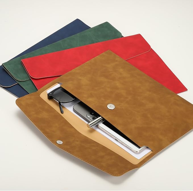 PATIKIL PU Leather A4 File Folder, Document Holder Filing Organizer Portfolio Envelope Folder Case with Snap Closure for Letter Receipt, Red