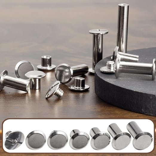 YORANYO 110Sets Chicago Screws Leather Rivets Assorted Screw Rivets Chicago Binding Screws for Decorate and Repair Leather Craft Belt Bag Shoes Purse Bookbinding (Silver, M5*4,5,6,8,10,12)