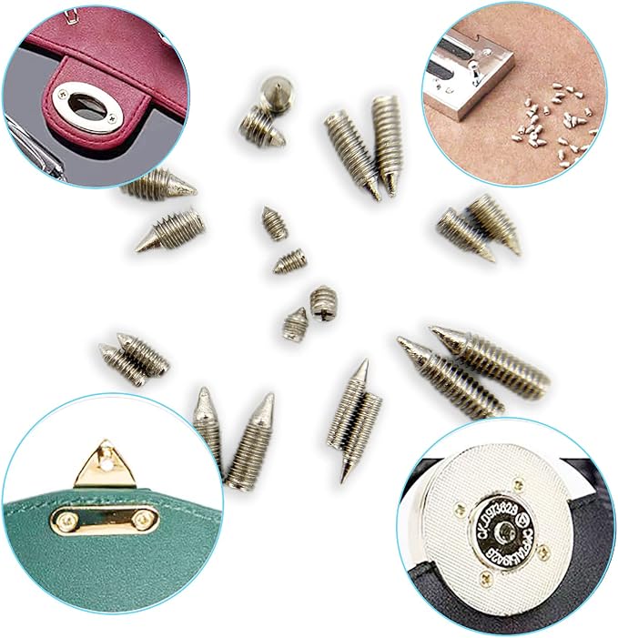 200 pcs Nickel Plated Tip Screws Pointed Cross Slot Leather Accessories 10 Sizes Belt Screws Include M2*3-M2*8, M2.5 * 3-M2.5 * 8, M3*4-M3*10 with 2mm Screwdriver for Belt Buckle Wallet Handbag Purse