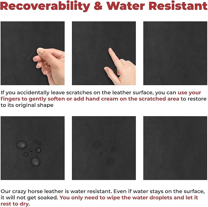 ELW Crazy Horse Leather 5-6 OZ (2-2.4mm) | Black | Pre-Cut 8"x24" 2PCS | Full Grain Cowhide Handmade Leather for DIY, Crafts, Sheaths, Sewing, Workshop