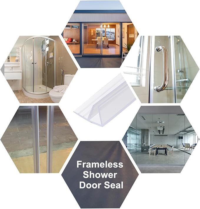 uxcell Shower Door Side Seal, F-Type Shower Door Sweep for 5/16" Glass 130" Long Silicone Frameless Glass Door Seal Strip, Stop Shower Leaks, Clear
