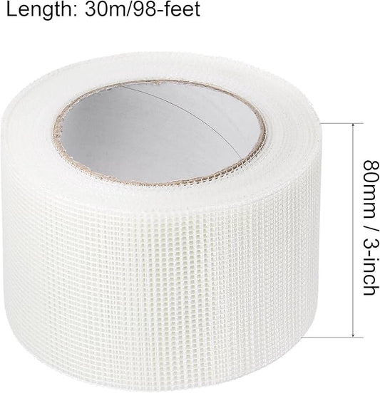 uxcell Drywall Joint Tape Self-Adhesive Fiberglass 3-inch x 98-feet Repair Patch Wall Hole Crack Mesh Size 2mm
