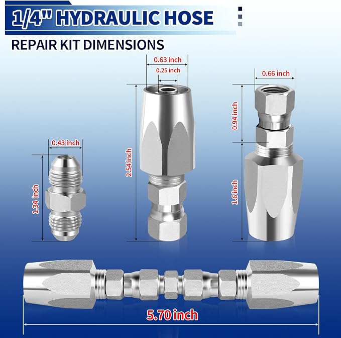 Hydraulic Hose Repair Kit, 14" ID Reusable hydraulic Hose Fittings 2 Pack | Fits #4 Hydraulic Hose; Heavy Duty Zinc-Plated Steel; Up to 4000 PS; Leak-Free Field Repair Kit for R2 R16 R17 R19 Hoses