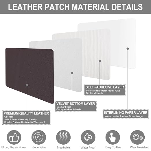Leather Patches for Furniture,17X79inch Self Adhesive Leather Repair Patch,Leather Repair kit for Furniture, Couch,Car Seat,Motorcycle seat,Loveseat (Dark Brown-Litchi Grain, 17X79 inch)