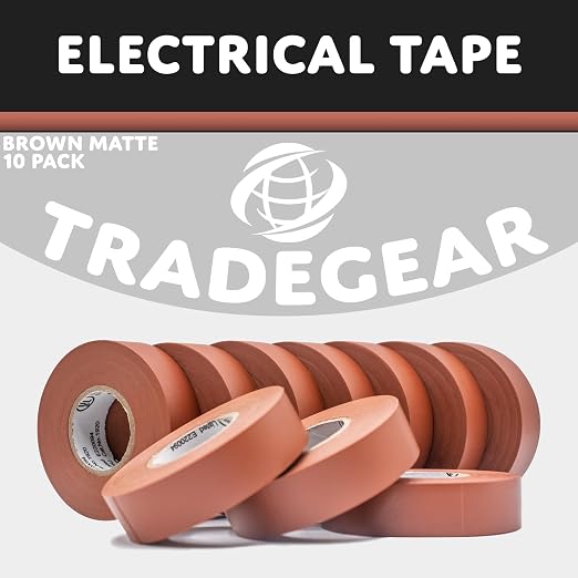 TradeGear Brown 10 Pack - UL Listed Colored Electrical Tape, 60 ft x 3/4 in, 600V, Flame Retardant, Waterproof, Rubber Adhesive - Phase Marking, Wire ID, Automotive