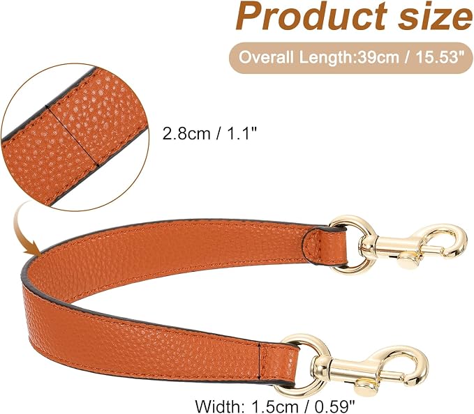 uxcell 14.17 Inch PU Leather Short Bag Strap with Clasp, Purse Handles Handbags Replacement Straps for Clutch Bag Underarm Bags, Orange, Gold Buckle