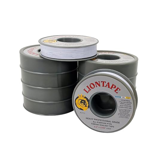 PROCURU Liontape G701 10-Pack 1/2" x 1200" (100-Ft) Heavy Duty Professional Teflon Tape, for Water/Oil/Gas, 4-Mil, High Density, Up to 12000 psi, Grey