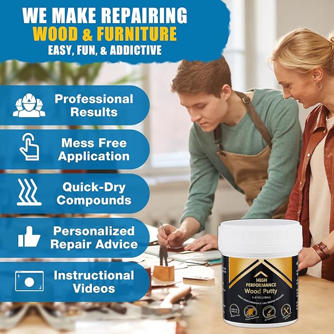 Deuvuo Natual Wood Putty, Wood Putty Filler - Our Wood Grain Filler Offers a Quick and Lasting Fix for Any Damage or Flaw - Paintable, Stainable, Sandable & Quick Drying - 9.87 Ounce
