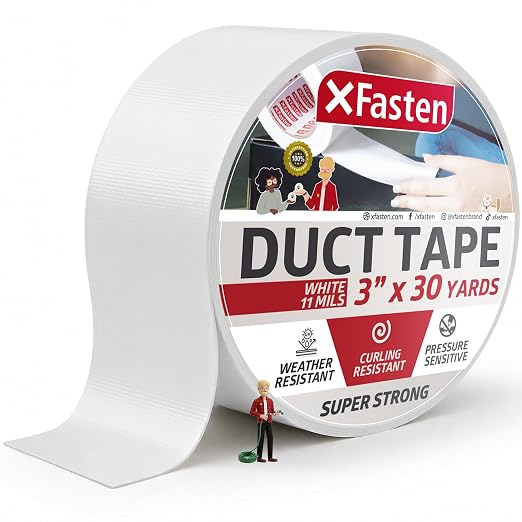XFasten Super Strong Duct Tape, White, 3" x 30 Yards, Waterproof Duct Tape for Outdoor, Indoor, School and Industrial Use