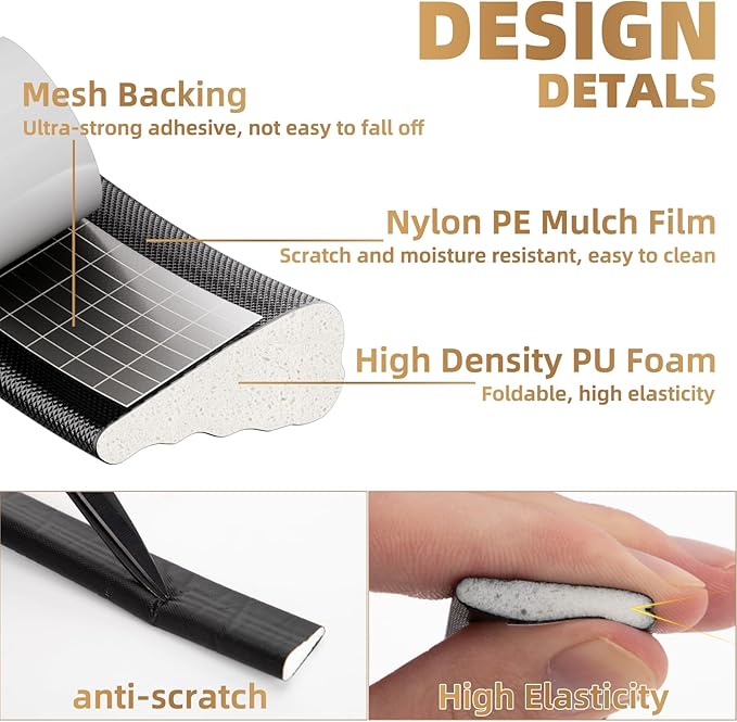 KNEELISA 118” Wedge-Shape Foam Window Weather Stripping Door Seal Strip,Soundproofing Frame Insulation Tape for Exterior Front Door,Noise Cancelling Window Inserts,Door Gap Filler Light Blocker,Black