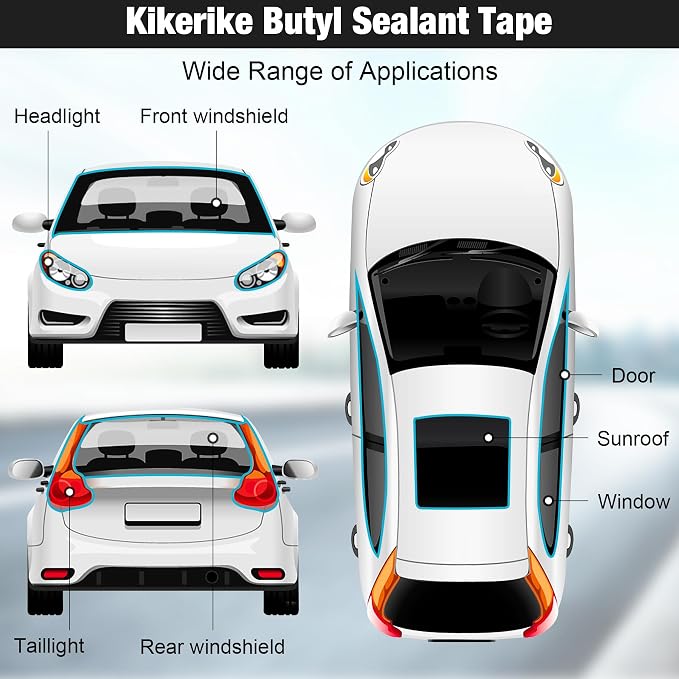 Butyl Rubber Tape Headlight Glue Sealant Rope 14.8Ft Diameter 9.5mm Butyl Putty Foam Strip Butyl Rubber Caulk Sealer for Automotive(Car RV Truck Marine) Window Door Windshield Sealing - Black, 2 Rolls