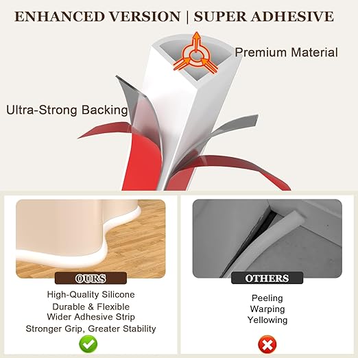 Flexible Quarter Round Molding (40 Ft / 480 Inch) - Waterproof Self-Adhesive Silicone Trim for Floor Gaps & Bathtubs, Easy No-Tool Installation, Paint-Free Gap Cover