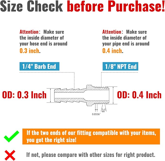 SUNGATOR 6-Pack 1/4" Barb to 1/8" NPT Air Hose Fittings, Brass Air Hose Repair Kit with Sealant, 1/4" to 1/8" NPT Male Brass Fittings, Barbed Gas Line Repair Connectors with 6 Clamps