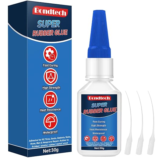 Rubber Glue 30 g, Super Glue for Rubber, Clear Instant Adhesive for Tire, Shoes, Belt, Soles, Hose, Mat & Neoprene Repair and More, Waterproof, Heat-Resistant (Clear, 30 Grams * 1 Pack, Rubber Glue)