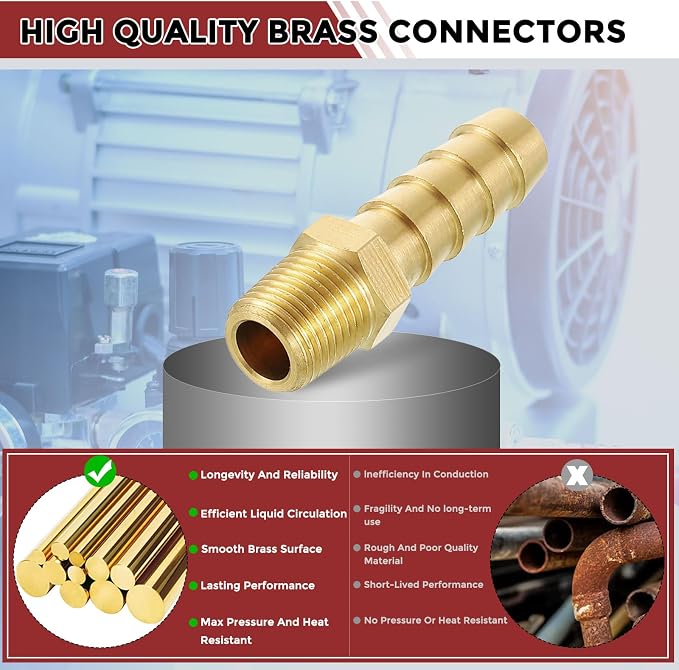 Pack of 1 Brass Hose Barb Fittings Adapter Connector 3/8" Hose Barb to 1/8" NPT Male Fittings for Home Machines, Massage Bathtubs, and Irrigation Systems