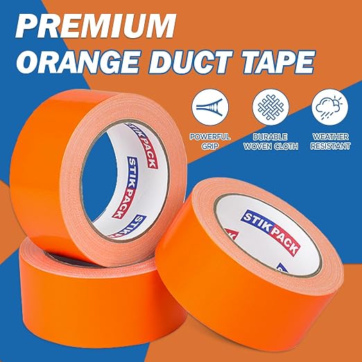 3 Rolls Orange Duct Tape, Heavy Duty Strong Industrial Colored Duct Tape 9mil x 2inch x 25yds Flexible, No Residue, Waterproof and Tear by Hand, Multi-Use for Indoor & Outdoor Repairs