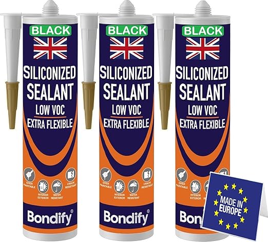 Waterproof Siliconized Acrylic Latex Caulk Black, 3PCs x 17.6oz, Silicone Sealant Acrylic, PAINTABLE Crack Proof Door, Window Frame Sealant, Ideal for Filling Cracks & Gaps, Bathroom, Kitchen