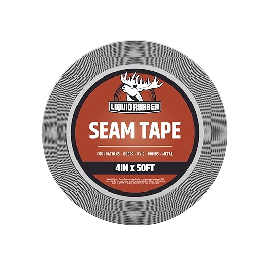 Liquid Rubber Peel and Stick Seam Tape - Fix Leaks, Repair and Restore Roof Joints and Tears, Bonds to EPDM, Metal, Tiles, Shingles, Wood, and Fiberglass Easy to Use, 4 Inch x 50 Foot Roll