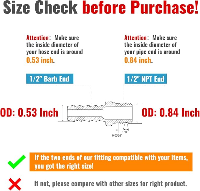 SUNGATOR 6-Pack 1/2'' Barbed Air Hose Fittings, Brass 1/2 Inch NPT Male Barbed Air Hose Repair Kit with Sealant, 1/2'' Barbed Gas Line Repair Brass Fittings with 6 Pcs Clamps