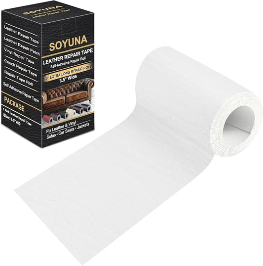 Self Adhesive Leather Repair Patch, Leather Patches for Furniture, Leather Repair Tape for Couch Sofa Car Seat Chair Furniture Repair, Leather Repair Kit (White-Litchi Grain, 3.5X60 Inch)