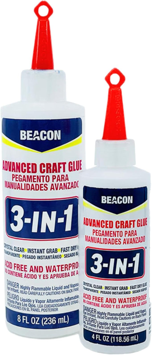 BEACON 3-in-1 Advanced Craft Glue - Fast-Drying, Crystal Clear Adhesive for Wood, Ceramics, Fabrics, and More, 4-Ounce