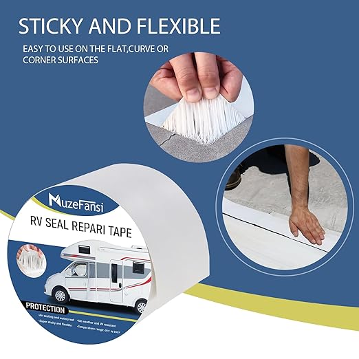 RV Sealant Tape 4 Inch X 50 Foot 2Pack, UV & Weatherproof White RV Roof Tape, Waterproof Tape Sealant Roofing Tape for Camper Truck Stop Roof Window Boat Sealing Leaks Repair