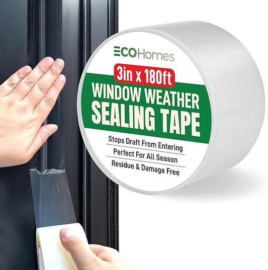 ECOHomes Window Weather Sealing Tape | Winter Weather Stripping Tape to Block Cold Drafts Through Window Gaps and AC Units, Insulation Seal and Draft Blocker for Home (3 Inch by 180 FT, Clear)