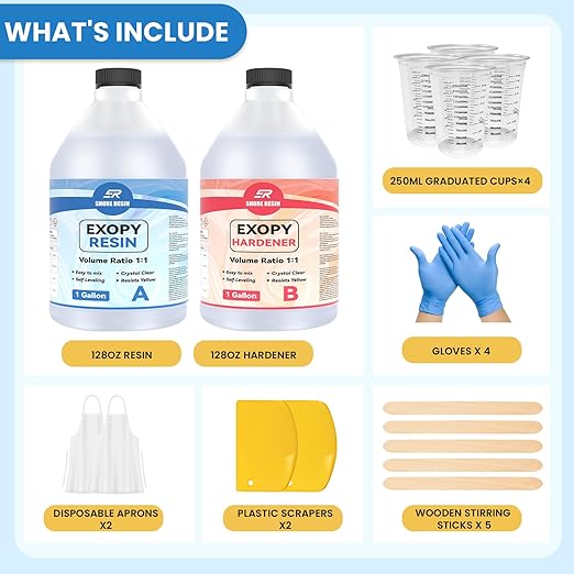 Epoxy Resin Kit, Crystal Clear 1:1 Self-Leveling Resin System with High Gloss Finish for Jewelry Making, Casting, Coating & DIY Craft Projects (2 Gallon)