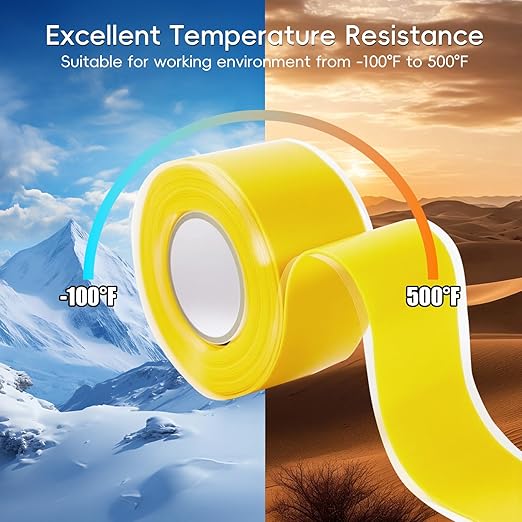2-Pack Yellow Rubber Splicing Tape (20 Ft Total) - Self Fusing Emergency Repair Tape for Wiring & Marking - Non-Slip Silicone Grip for Handlebars - Easy-Peel Liner, 1 Inch x 10 Feet
