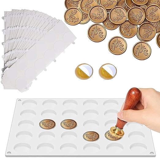 Silicone Mat for Wax Seal Stamp, Wax Seal Kit, 30-Cavity Wax Sealing Mat with 240 Double Sided Adhesive Dots Removable Sticky Dots for DIY Craft Adhesive Waxing (Wax Seal Kit)