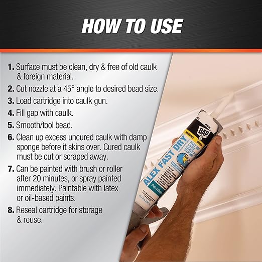 DAP 18425, White Caulk, 10.1 oz, 10.1 Fl Oz, Whites