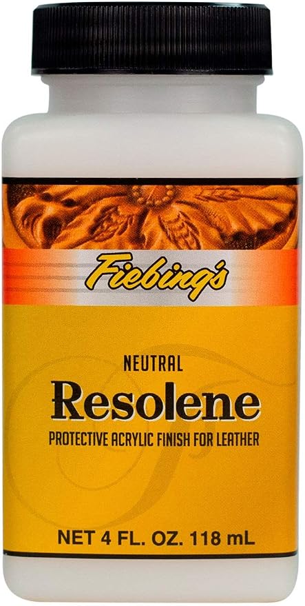 Fiebing's Acrylic Resolene (4 oz) - Protective Acrylic Leather Finisher - Glossy Finish Top Coat for Dyed & Polished Leathercraft - Flexible, Durable, Water Resistant for Boots, Couch, Purse (Neutral)