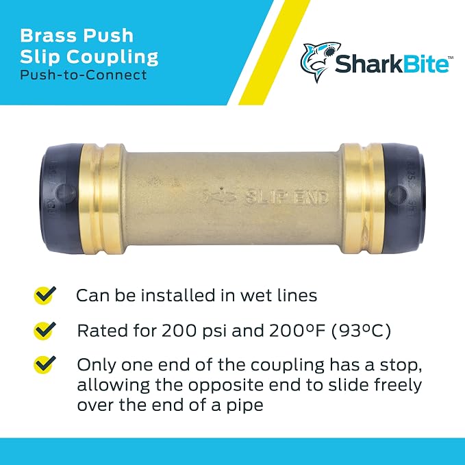 SharkBite 1-1/4 x 1-1/4 in Slip Coupling, Push-to-Connect Brass Plumbing Fitting, UXL0635