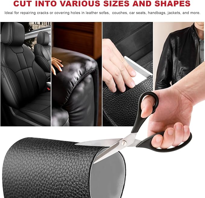 2 PCS Leather Repair Patch Tape, 4 x 8 Inch Self-Adhesive PU Vinyl Repair Patch Kit, Universal Waterproof DIY Leather Repair Tape for Car Seat Furniture Couch Chair (Black)