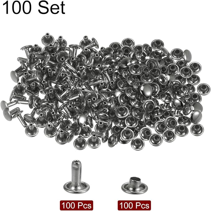 HARFINGTON 100 Sets Leather Rivets 8 x 7mm Metal Double Cap Rivet Snaps Studs Fasteners with 3pcs Setting Tools Rivets for Leather Craft DIY Repair Decoration, Gunmetal