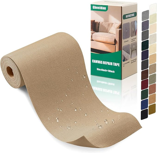 Gheeidau Canvas Repair Tape 4×70 Inch Waterproof Self-Adhesive Fabric Repair Patch for Repairing Boat Covers,Tents,Patio Umbrellas,Car Seats,Luggage,Sofas.(Light Khaki)