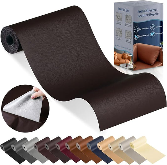 YAFLC Leather Repair Patch for Furniture, 4" x 63" Self Adhesive Leather Repair Kit Vinyl Repair Tape for Car Seat Sofa Jackets Couches Chair Dark Brown