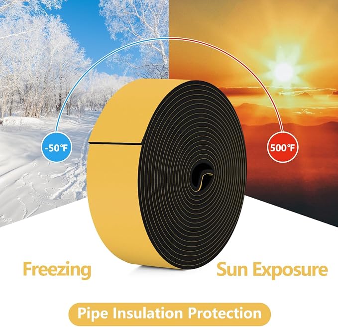 DEMEDO Pipe Insulation Tape, Pipe Wrap Insulation Foam Tape Self Adhesive, Outdoor Water Pipe Insulation Roll for HVAC, AC Line Insulation, 5 inch x 16.5 FT Heat Tape for Water Pipe, Black