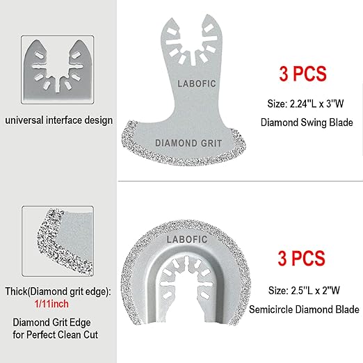 6Pcs Diamond Oscillating Blades, Universal Grout Oscillating Multi Tool Blades for Grout Removal, Cleaning Mortar, Soft Tile Cut