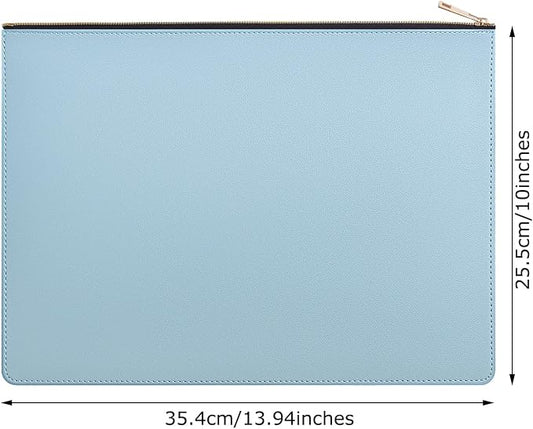 PU Leather A4 File Folder Zipper Document Holder Envelope Folder Case for Receipt Contract (1, Light Blue)
