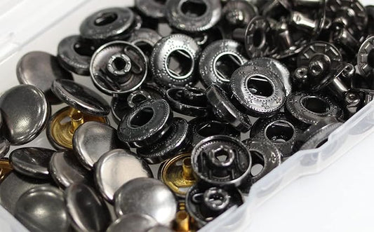 BetterJonny 24 Sets Heavy Duty Leather Snap Fasteners Kit, 15mm Metal Snap Buttons Press Studs Leather Rivets Snaps with 4 Setter Tools for Clothes Bracelet Jackets Jeans Gun Black