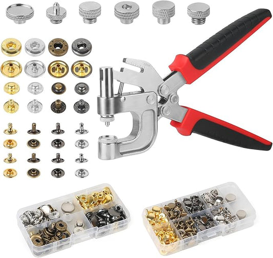 Leather Rivets Snap Buttons and Fasteners Kit - 40 Set 15MM Button Snap & 160 Set Rivets with Tool for Leather - 4 Colors Metal Snaps Rivet for Fabric Repair and Crafts, Jeans Wears, Jackets