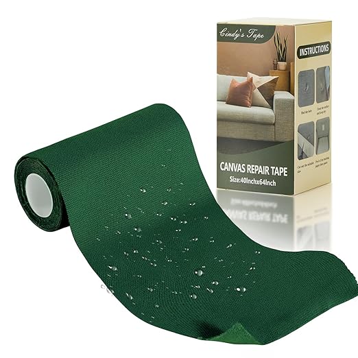 Linen Canvas Repair Tape,4×63 Inches Blackish Green Waterproof Self-Adhesive Patch for Outdoor Gear,Durable Fabric Tape for Boat Covers,Tents,Couch,Sofas,Sun Shades,Awnings,Lounge Chairs