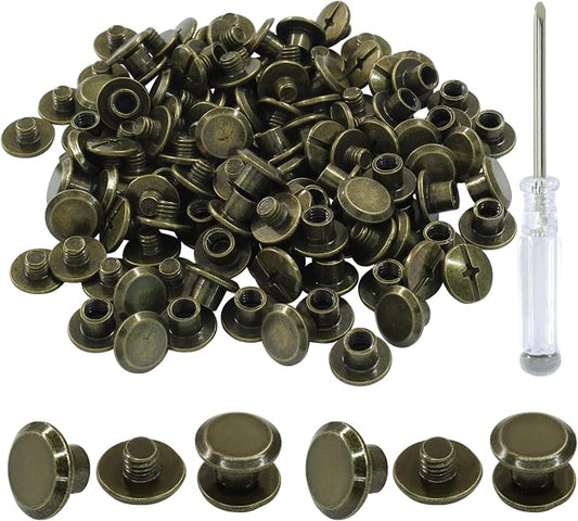 60 Sets Antique Bronze Chicago Screws, M5*4mm Leather Rivets Screw Rivets Buttons DIY Leather Trim Craft Bookbinding for Decorate Repair Belt Bag Shoes Purse