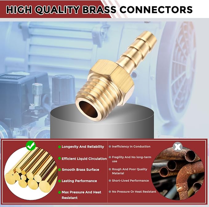 Pack of 4 Brass Hose Barb Fittings Adapter Connector 4mm Hose Barb to M8x1 Male Fittings for Home Machines, Massage Bathtubs, and Irrigation Systems