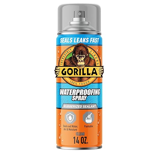 Gorilla Waterproofing Spray Clear, Flexible Rubberized Sealant Coating, Paintable UV Resistant, Seals Water Air Moisture, 14 oz (Pack of 1), for Roofs Gutters Skylights RVs Windows & More