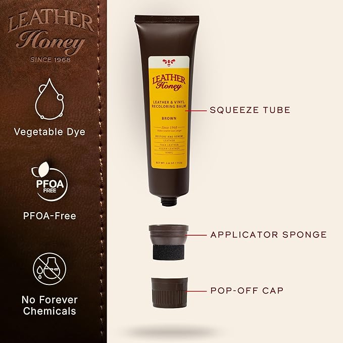 Leather Honey Brown Recoloring Balm: Color Restorer and Scratch/Scuff Remover for Furniture, Couches, Shoes & Boots, Auto Interiors and Accessories