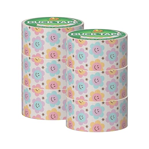 Duck Brand Duct Tape Colors and Patterns, 1.88 Inches x 10 Yards, Groovy Daisies Duct Tape Pattern, 6 Rolls